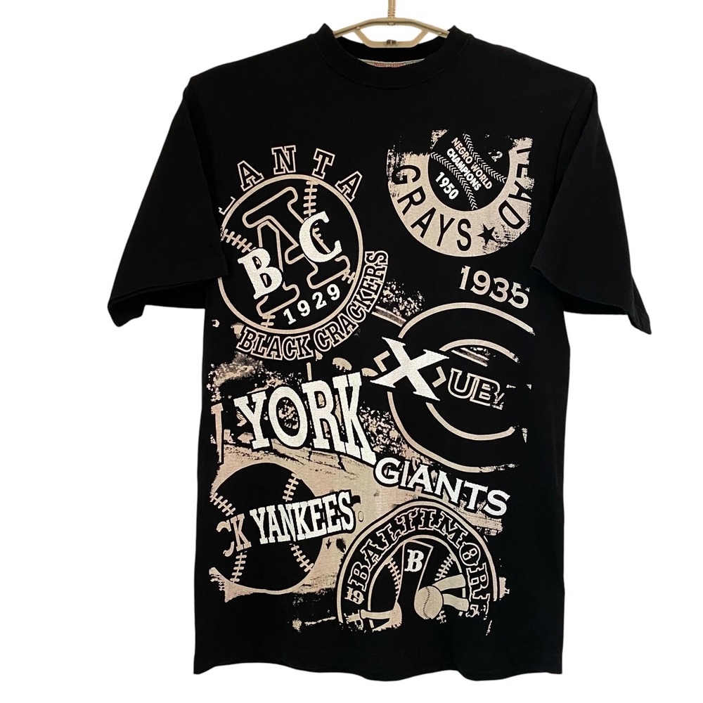 Negro Leagues Baseball Graphic Logos Print T-Shirt Short Sleeve Black Fit Medium